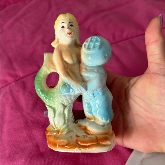 1968 Vintage Zenith Diver and Mermaid Ceramic Figurine- used and imperfect